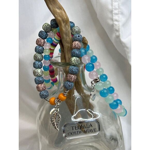 Turquoise Black Lava Heart Boho Stretch Stack Beaded Bracelets Set Of 4 HOT PINK - Picture 6 of 14